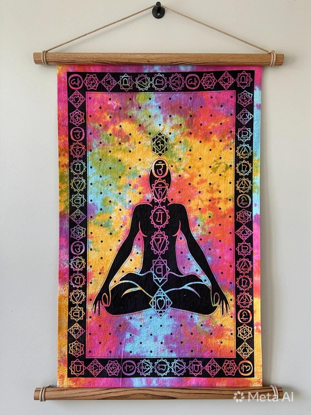 Rainbow Chakra Tie-Dye Meditation Wall Hanging Tapestry | 78" x 52"  NEW